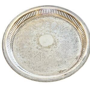WM A Rogers Silver Plated Brass Round Serving Tray Nr. 3470